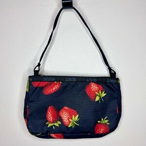 LeSportsac Strawberry Black Print Small Nylon Purse Handbag Nordstrom EUC Preppy